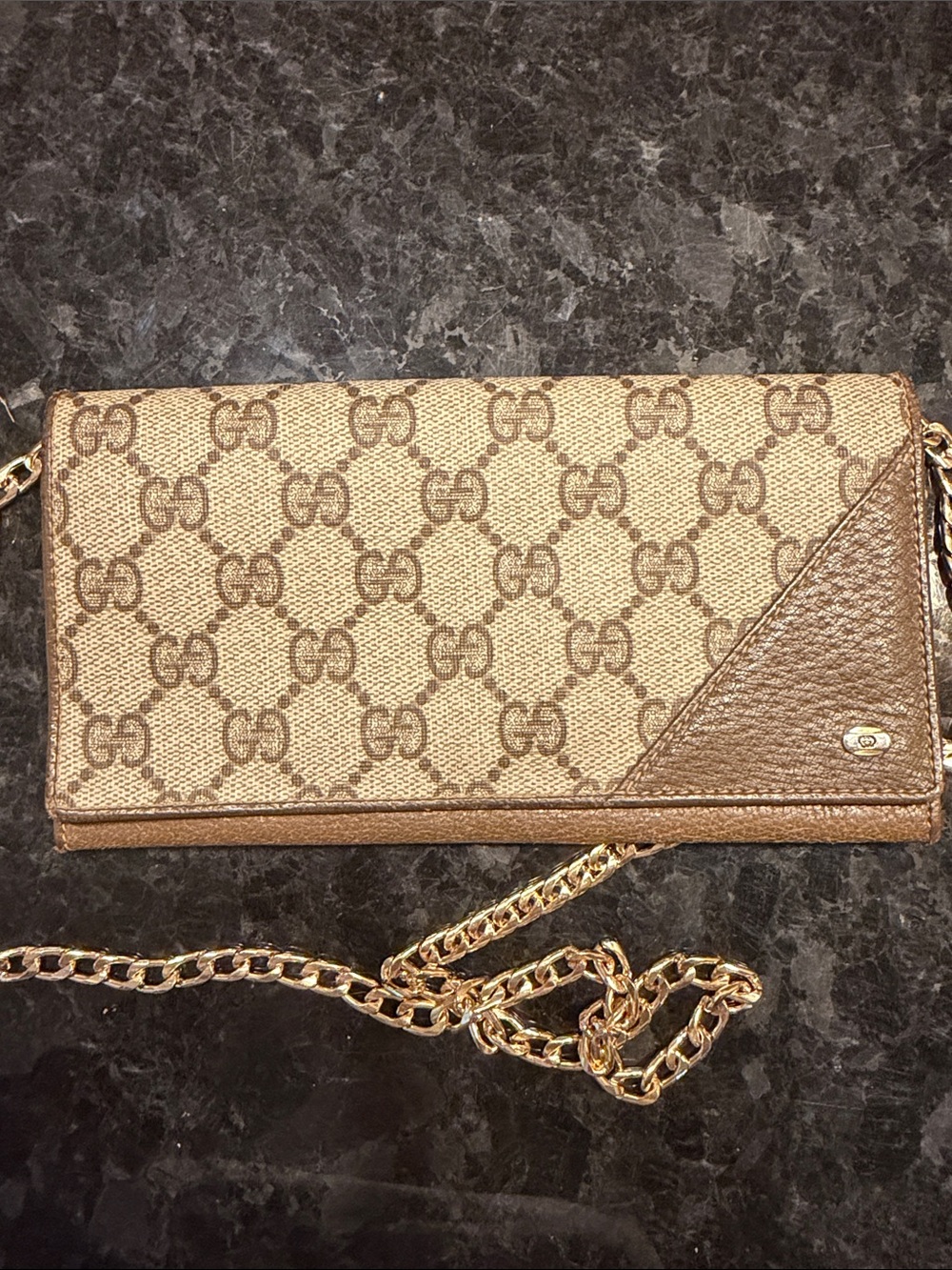 Vintage Gucci GG Monogram Canvas Chain Wallet Clutch Made in Italy